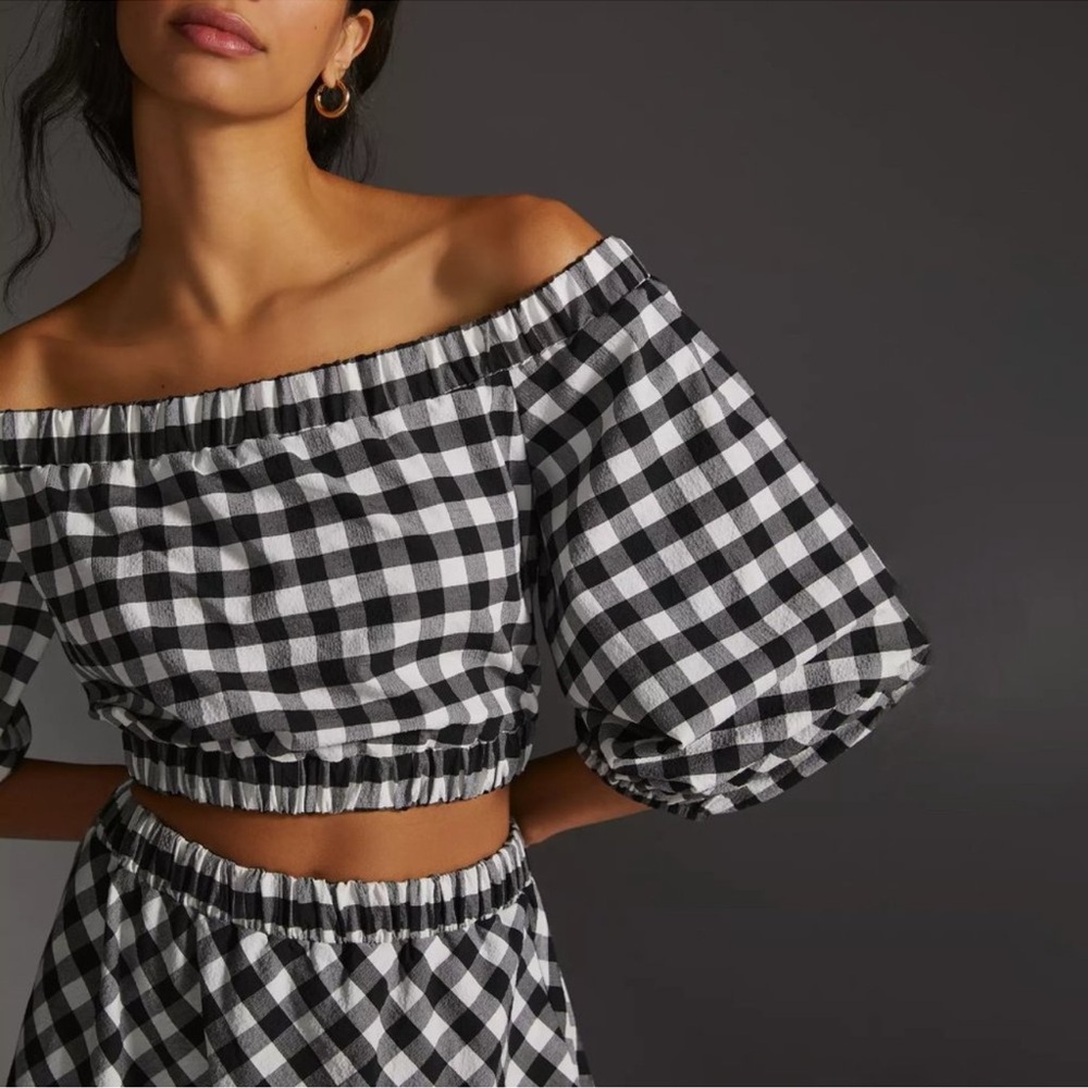 Anthropologie // Gingham Off The Shoulder Blouse